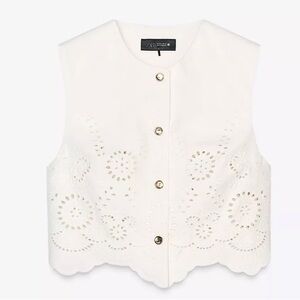 Zara Ivory Button-Up Top with Gold Accents size Large